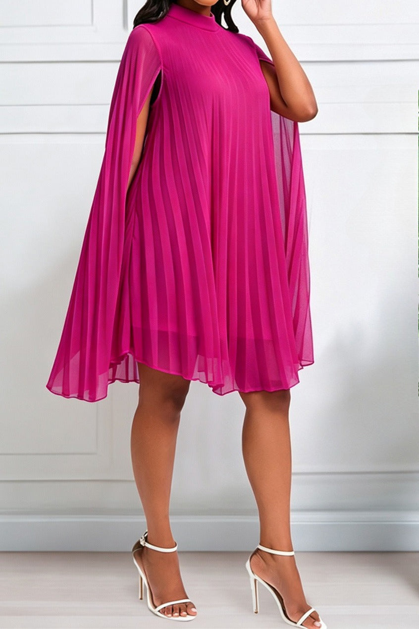 Pleated Cape Sleeve A Line Midi Dress Lavish Daily
