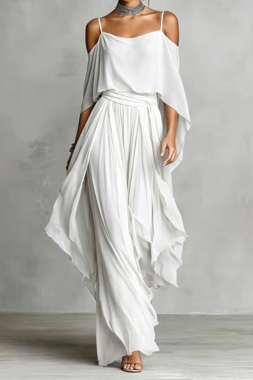 Draped Cold Shoulder Palazzo Pant Set Lavish Daily