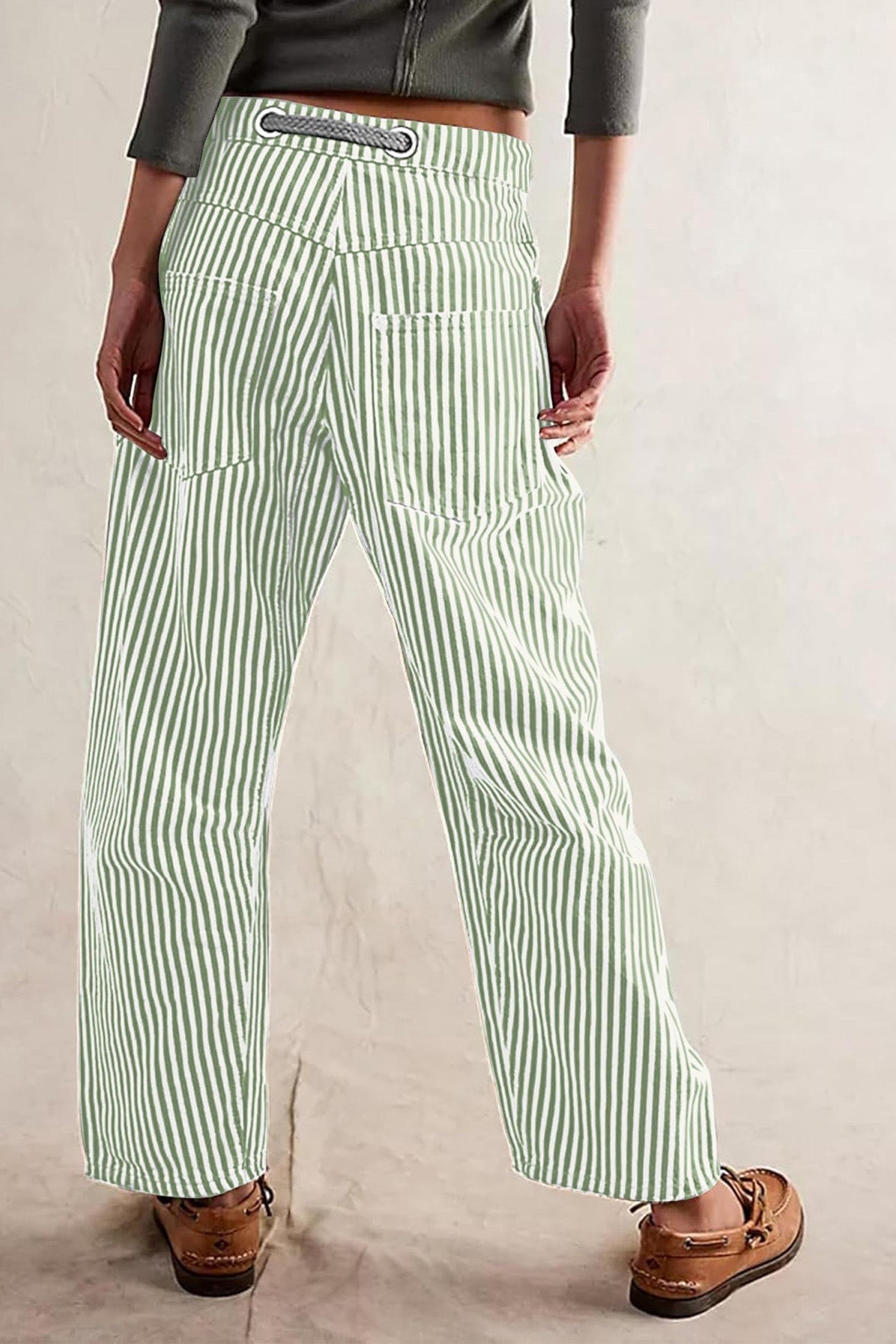 Loose Casual Striped Wide Leg Drawstring Trousers Lavish Daily