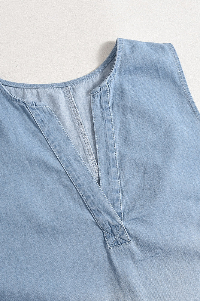 V Neck Sleeveless Denim Dress Lavish Daily