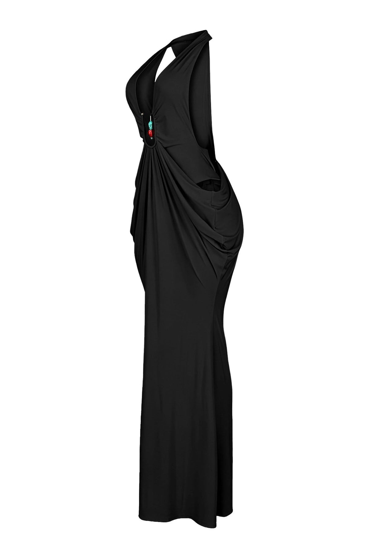 Plunging Halter Beaded Cutout Maxi Dress Lavish Daily