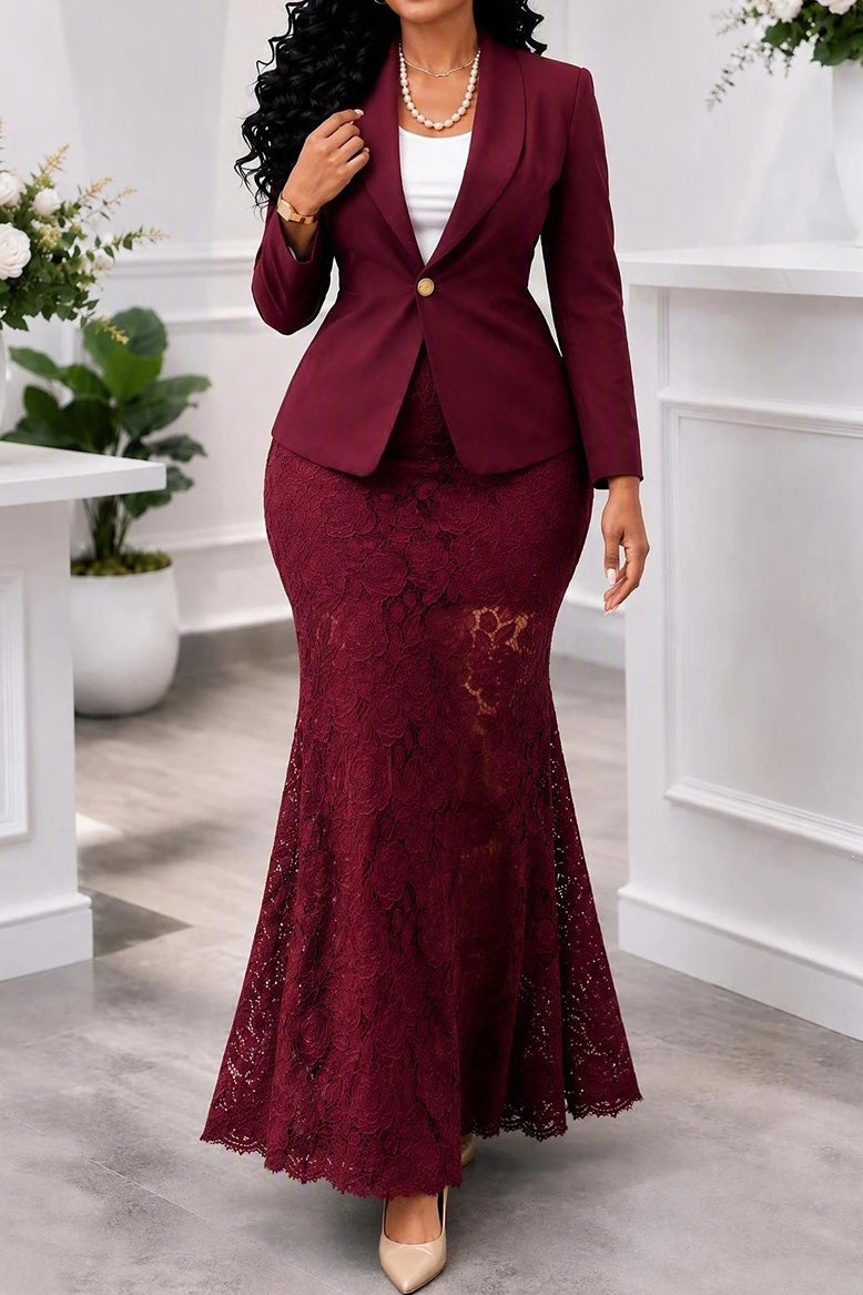 Blazer Lace Mermaid Maxi Skirt Set Lavish Daily
