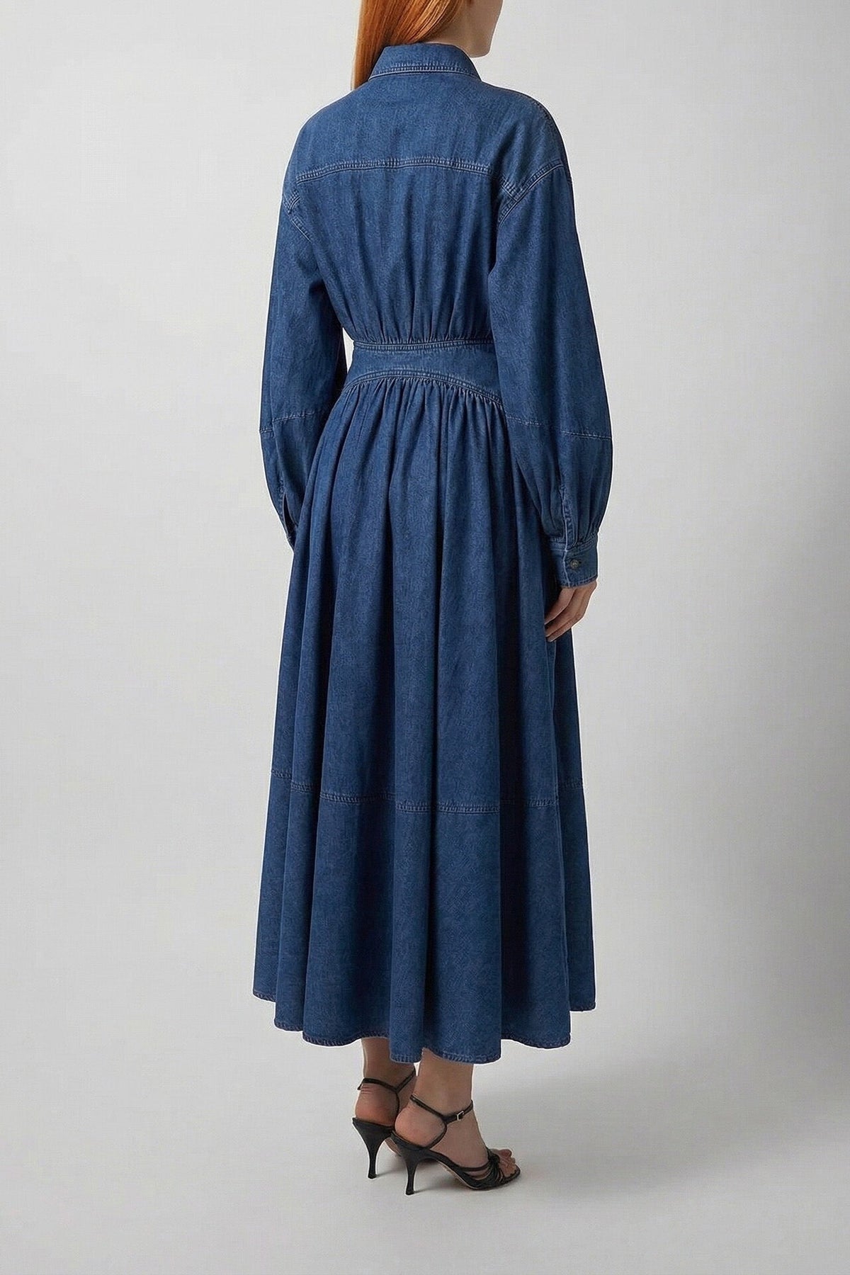 Ruched Asymmetric Button Denim Maxi Lavish Daily
