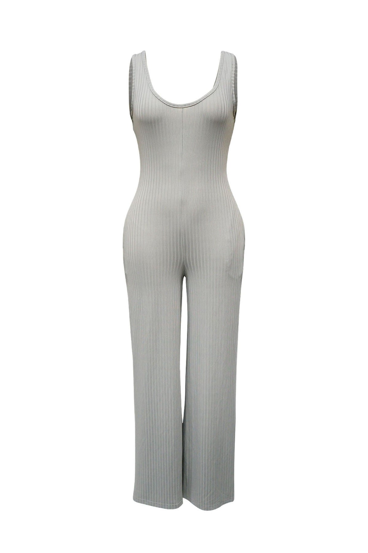 2-Piece Ribbed Knit Tank Jumpsuit & Cropped Top Set Lavish Daily