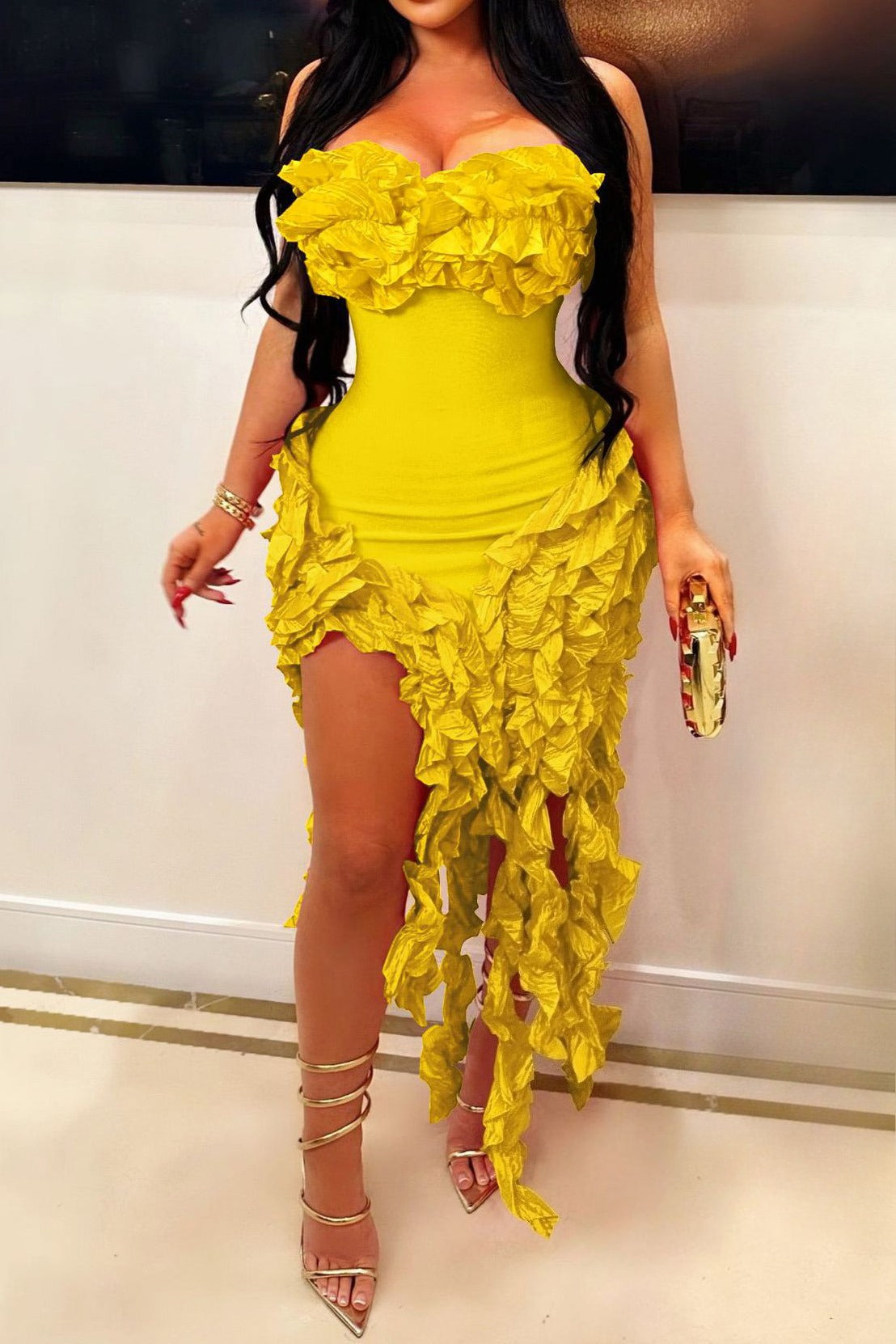 Strapless 3D Ruffle Asymmetrical Dress Lavish Daily