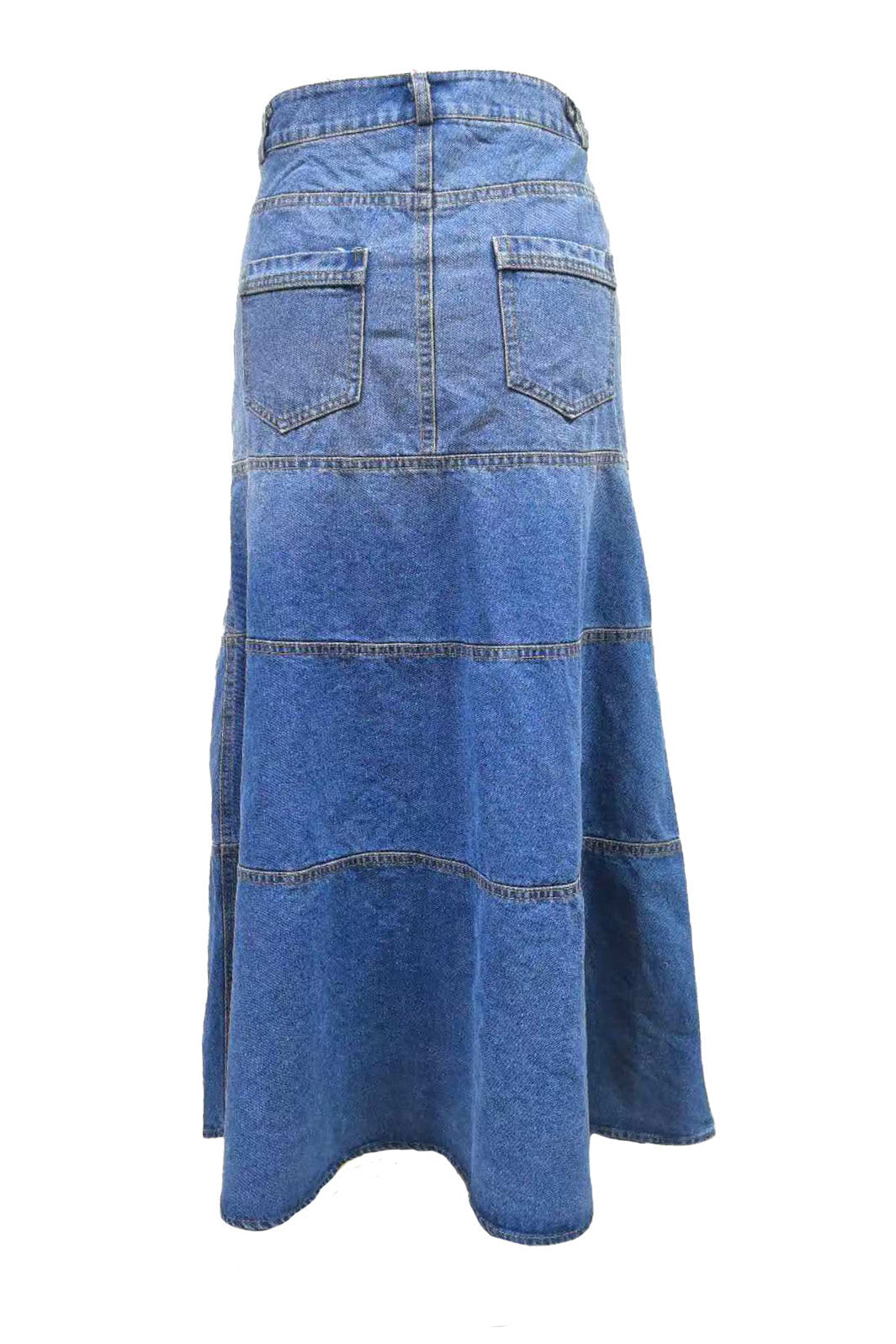 Tiered A-Line Denim Midi Skirt Lavish Daily