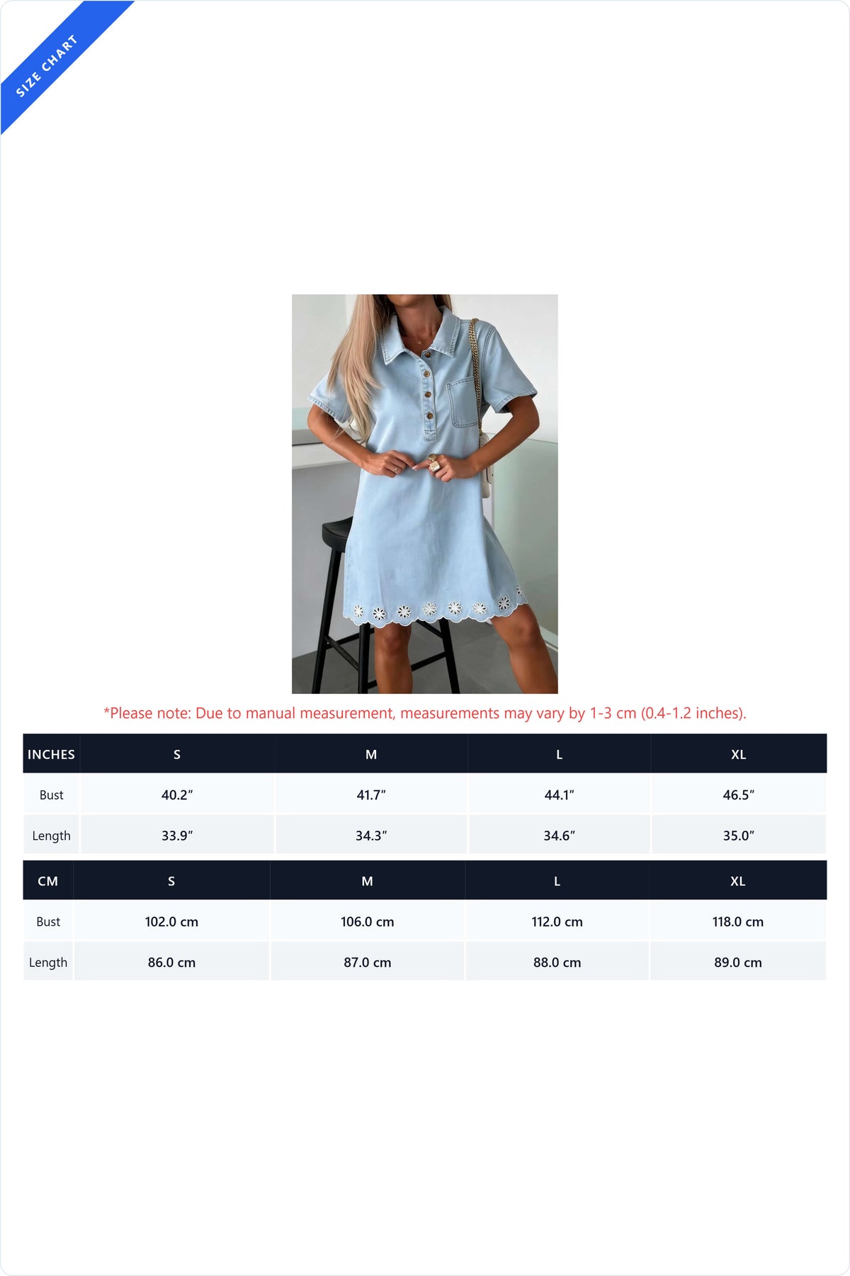 Short Sleeve Floral Eyelet Scalloped Hem Denim Dress Lavish Daily