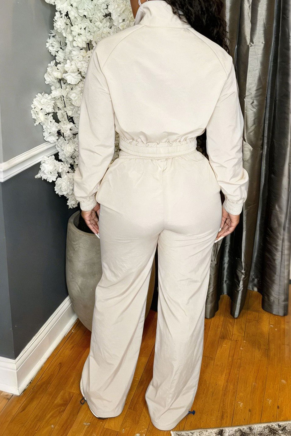 Zip-Front Piped Top & Wide-Leg Pants Set Lavish Daily