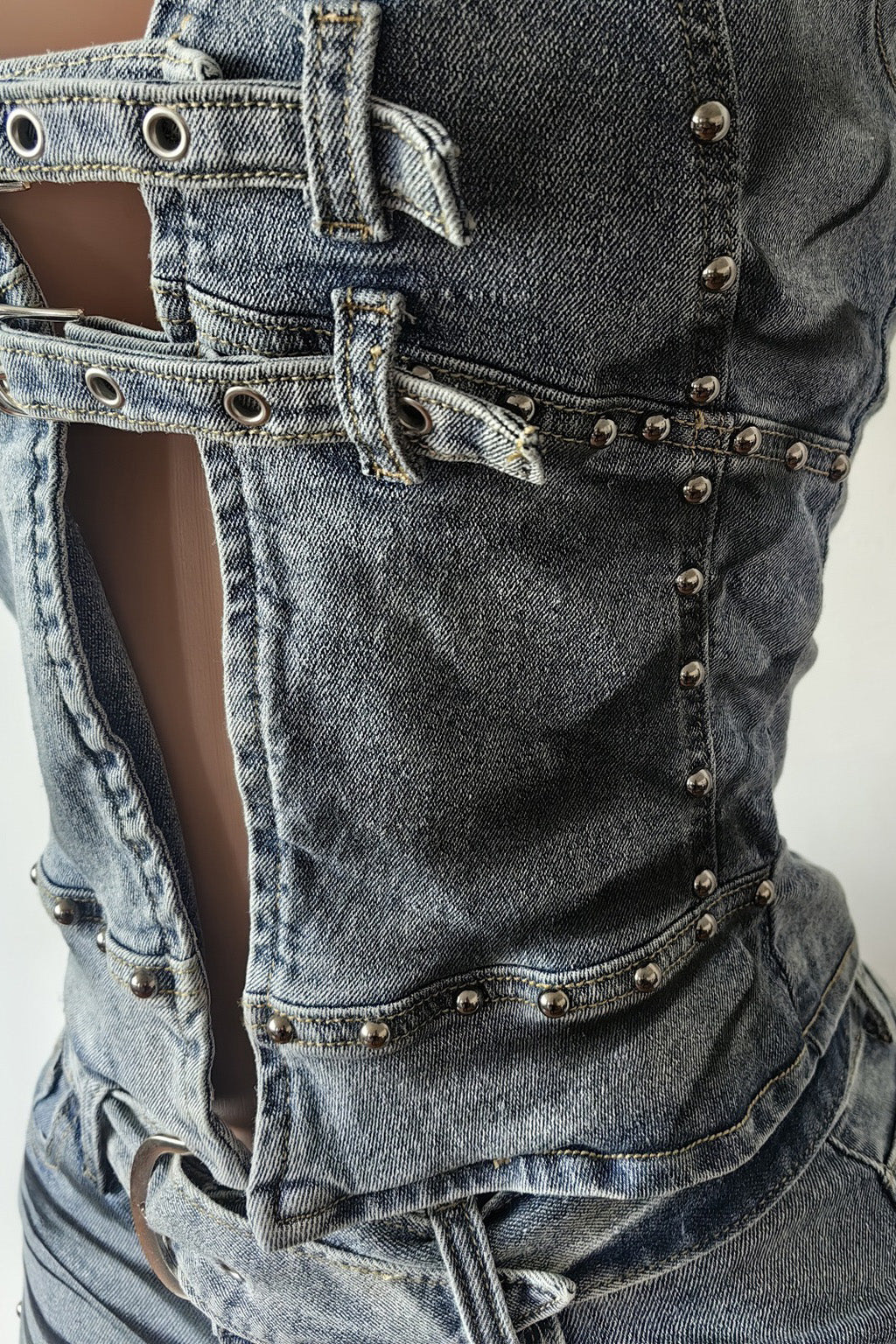 Edgy Studded Denim Halter Set Lavish Daily