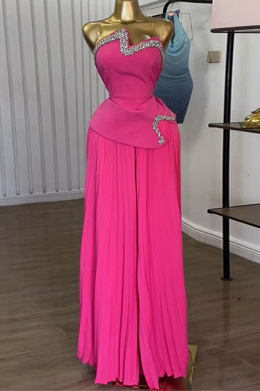 Strapless Rhinestone Top & Pleated Pants Set Lavish Daily