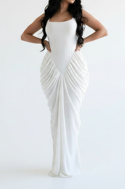 Draped V-Waist Chiffon Maxi Dress Lavish Daily