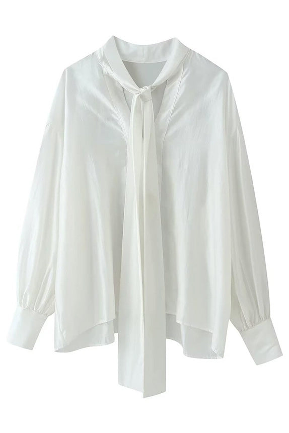 Satin Scarf-Neck Blouse Lavish Daily