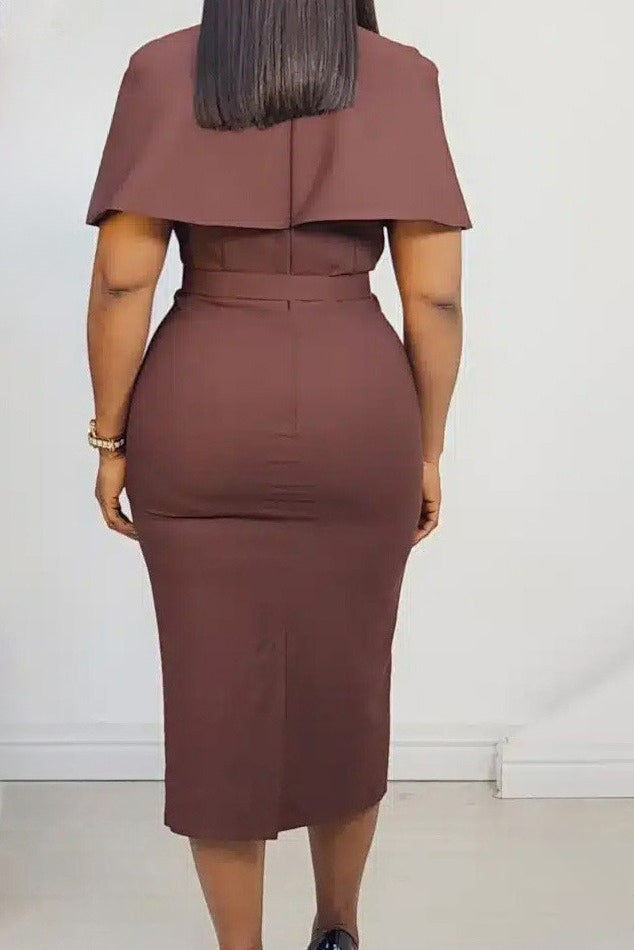 Belted Flutter Sleeve Pencil Dress Lavish Daily