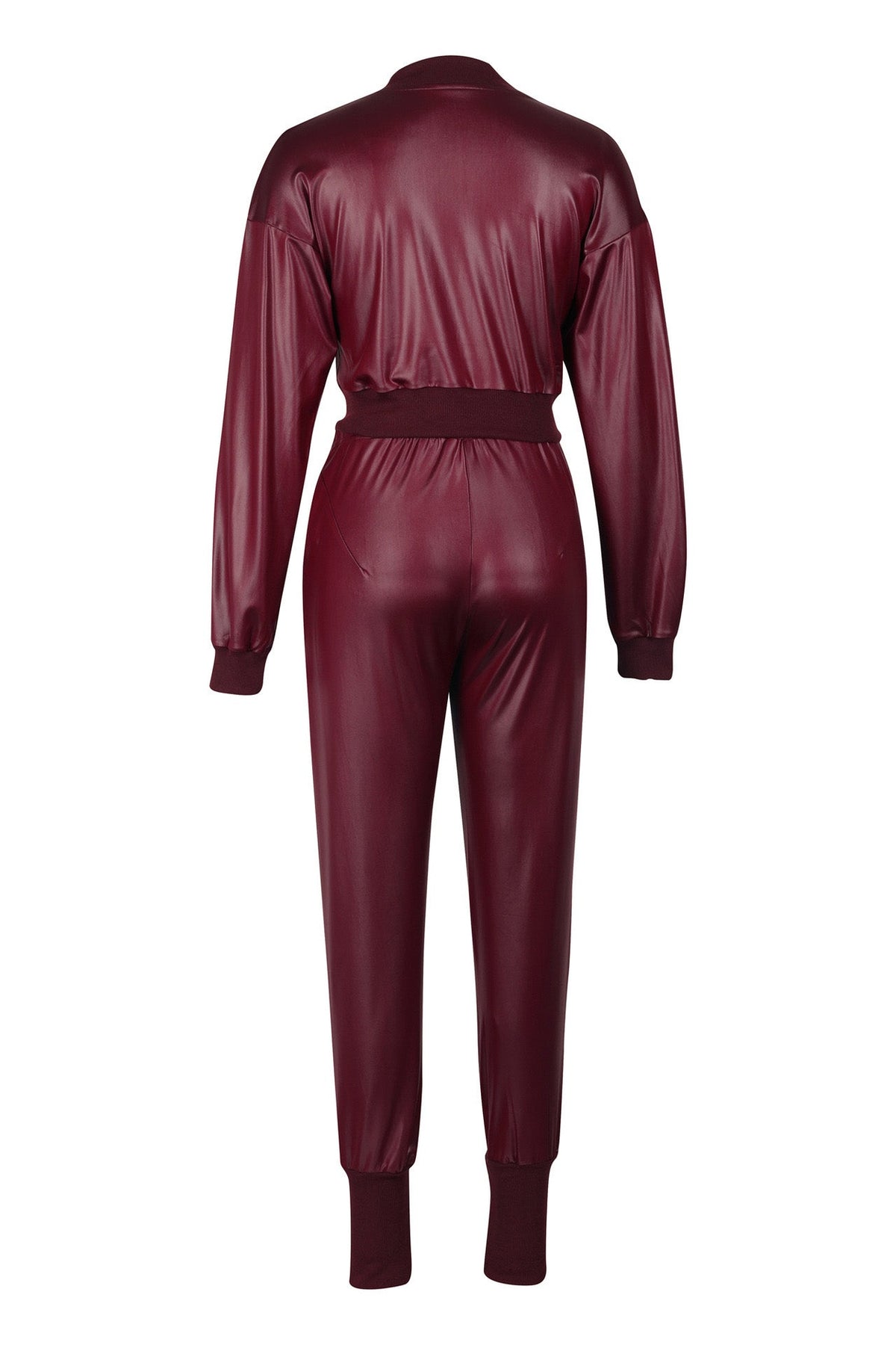 2-Piece Cutout Faux-Leather Bomber & Jogger Set Lavish Daily