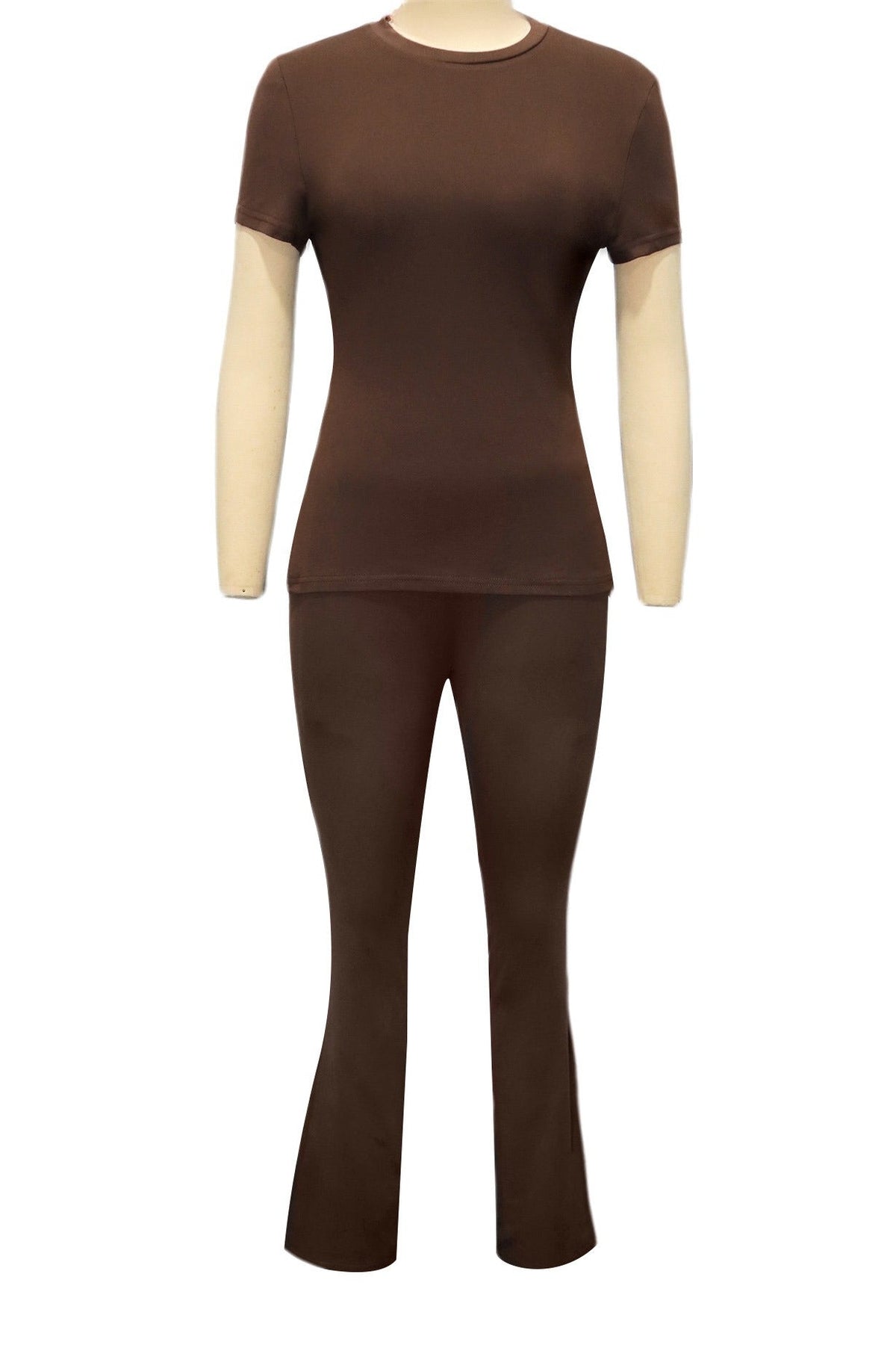 Fitted Short Sleeve Flare Pant Set Lavish Daily