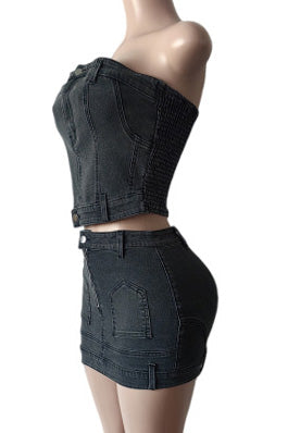 Denim Corset Top & Mini Skirt Set Lavish Daily