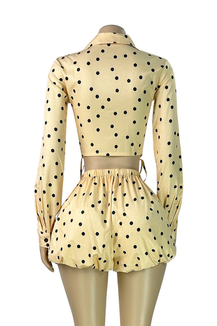 Polka Dot Ruched Top & Bubble Shorts Set Lavish Daily