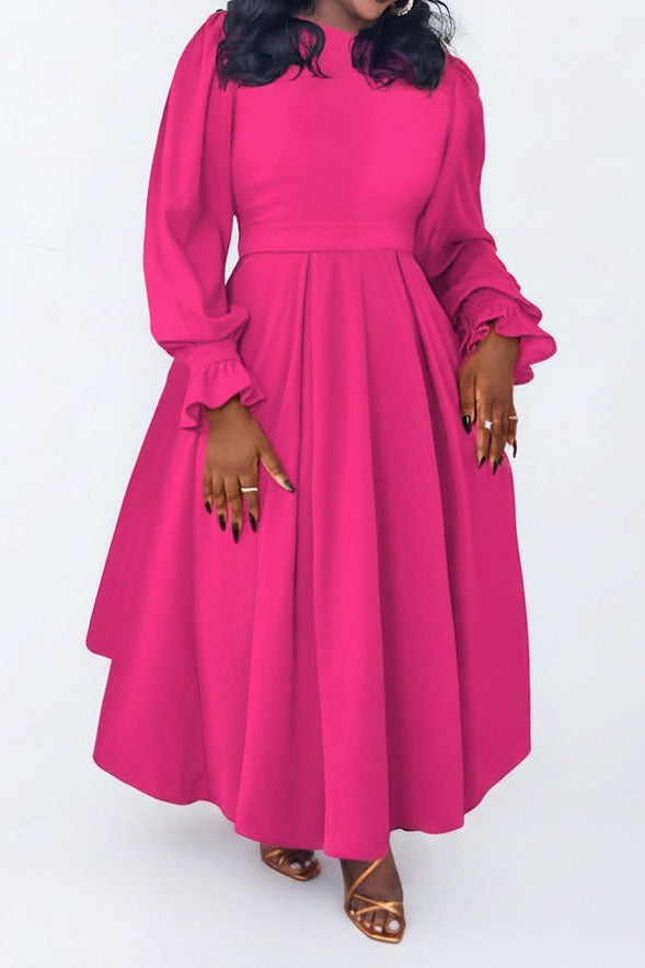 Plus Size Ruffle Cuff Pleated A-Line Midi Dress Lavish Daily
