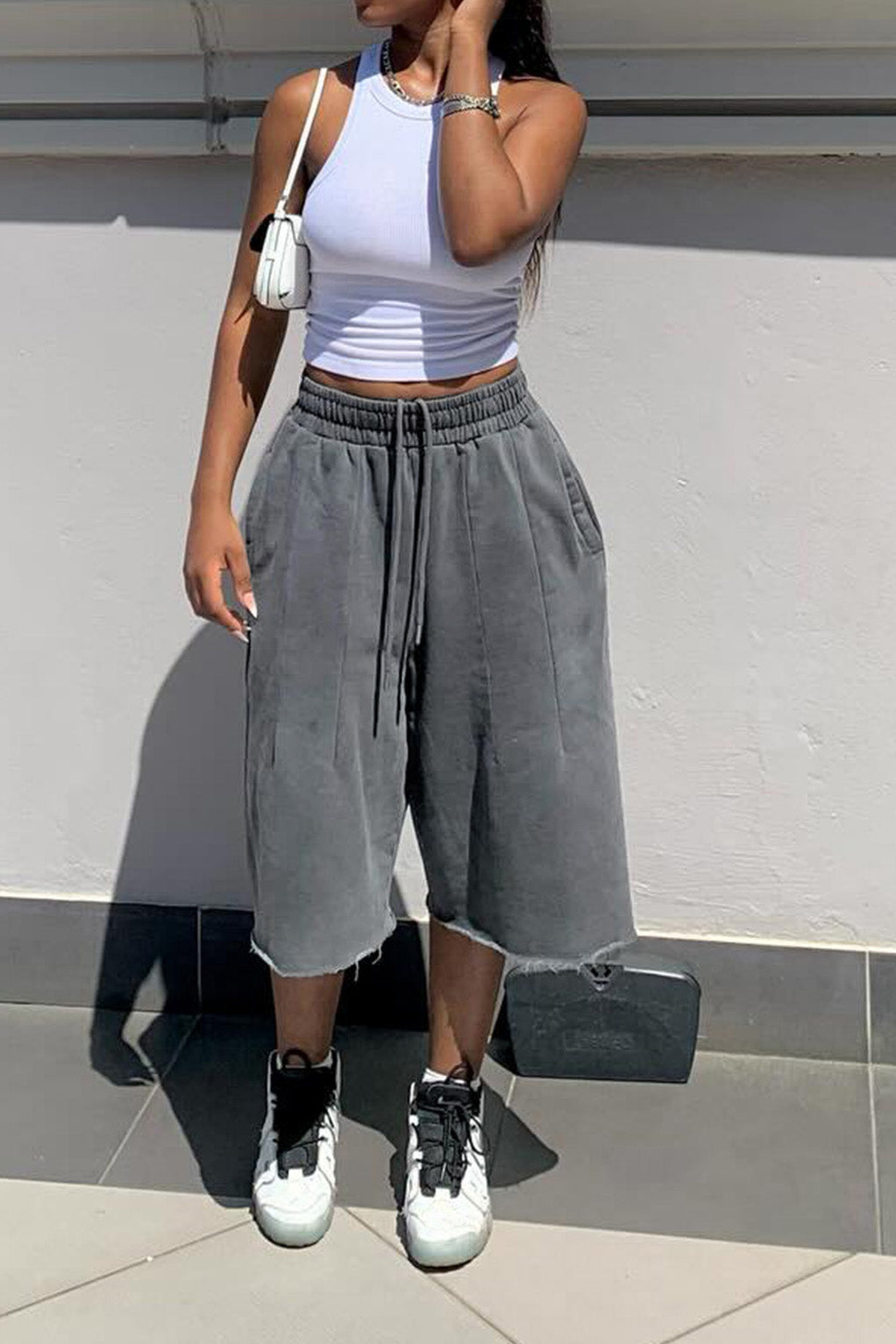 Vintage Wash Raw Hem Baggy Sweat Shorts Lavish Daily