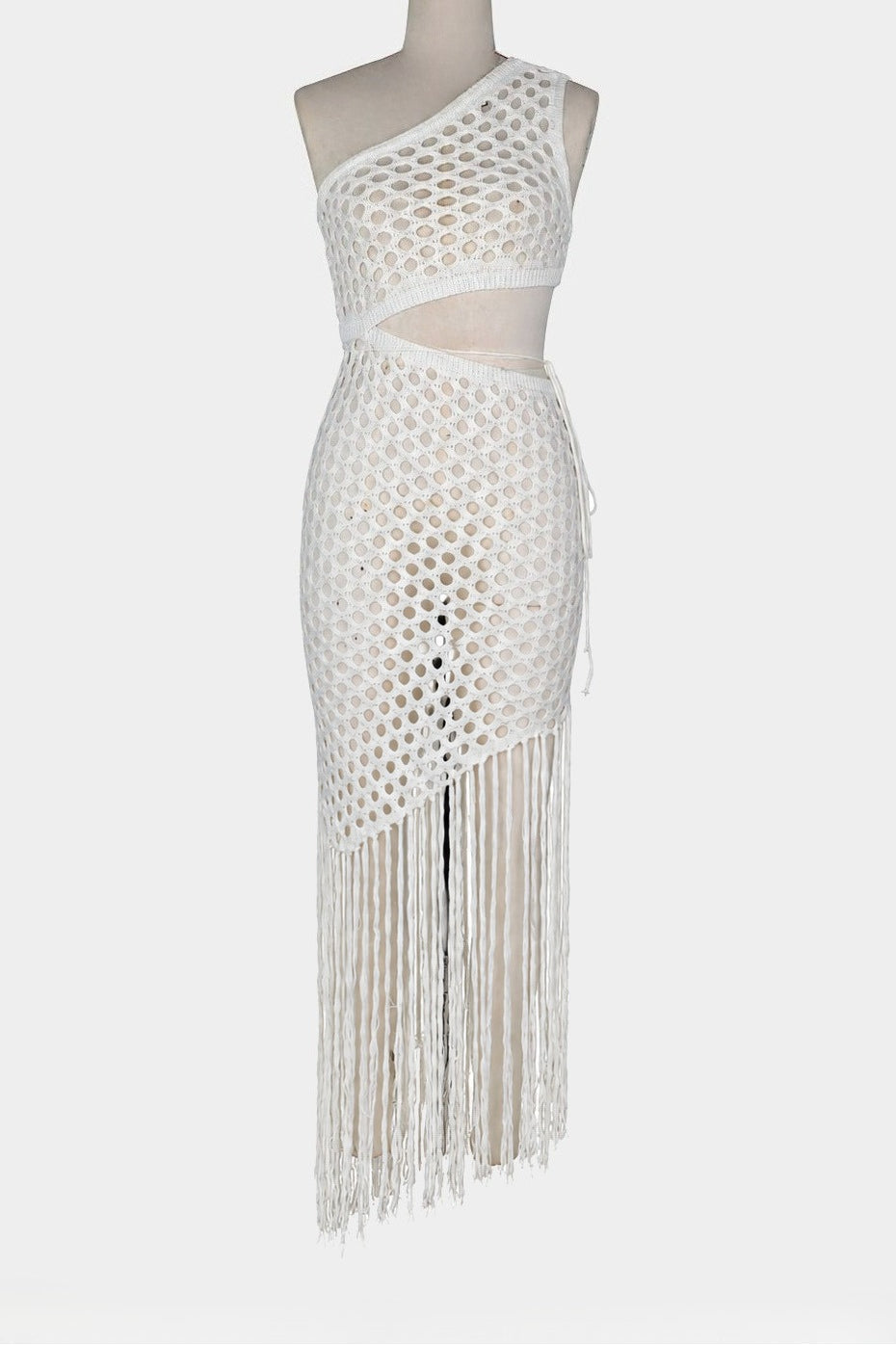 One-Shoulder Crochet Cutout Maxi Dress Lavish Daily