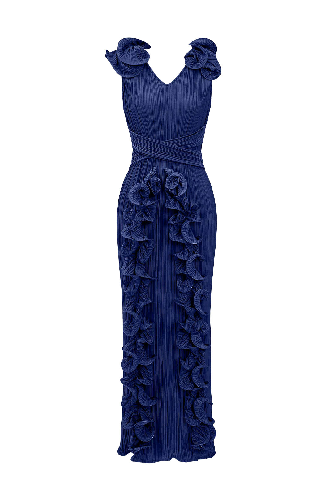 Ruffle 3D Floral V Neck Midi Dress Lavish Daily