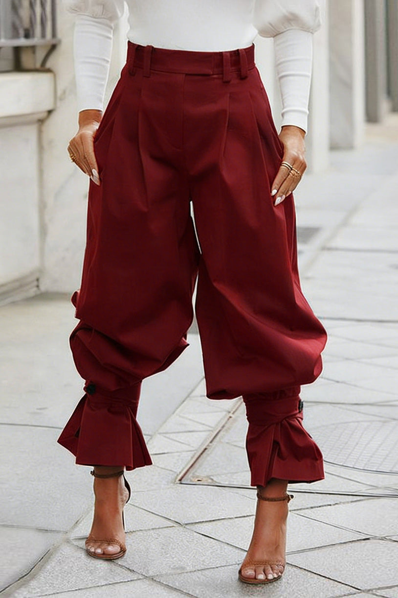 Pleated Ruffle-Cuff Balloon Trousers Lavish Daily