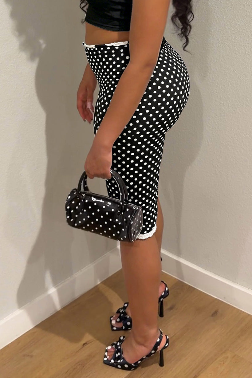 Polka Dot Lace Trim Capri Leggings Lavish Daily