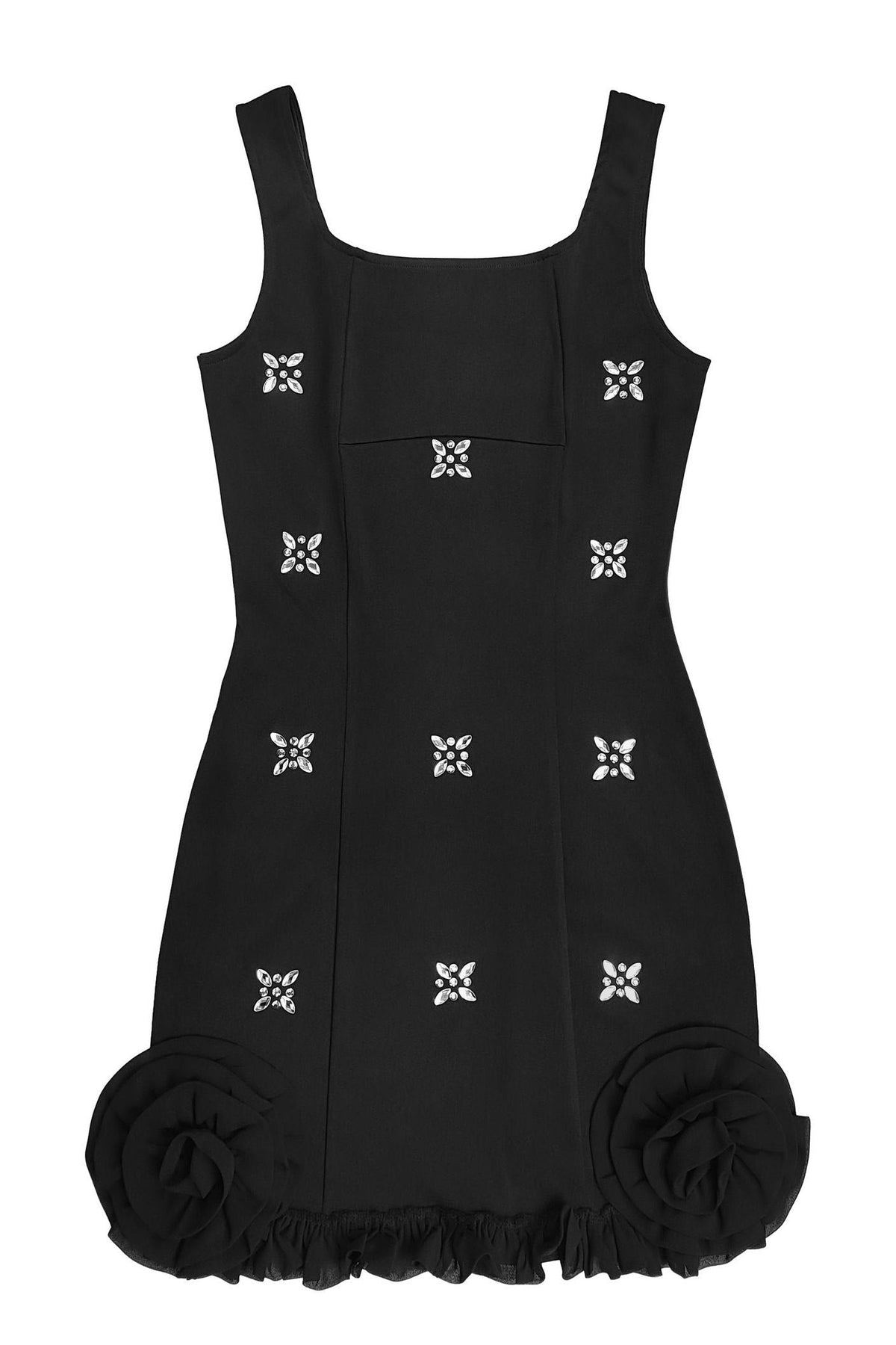 Rhinestone 3D Rosette Hem Mini Dress Lavish Daily