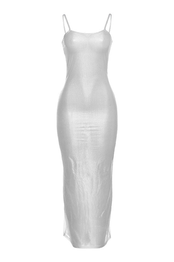 Sheer Metallic Bodycon Maxi Dress Lavish Daily