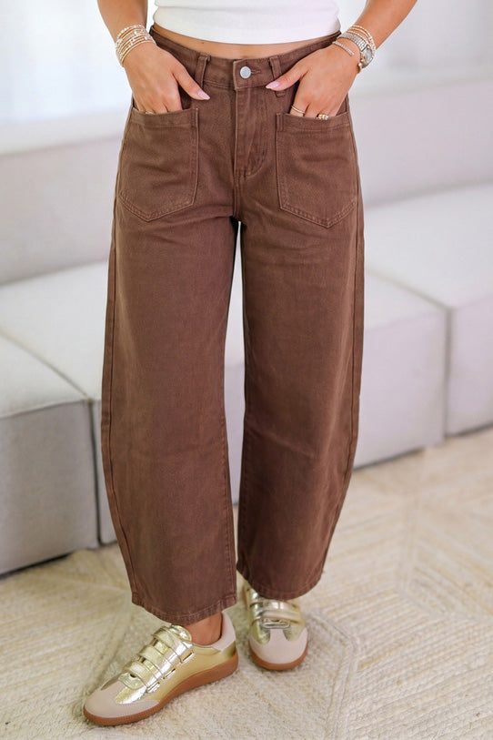 High Waist Patch Pocket Barrel Jeans Lavish Daily