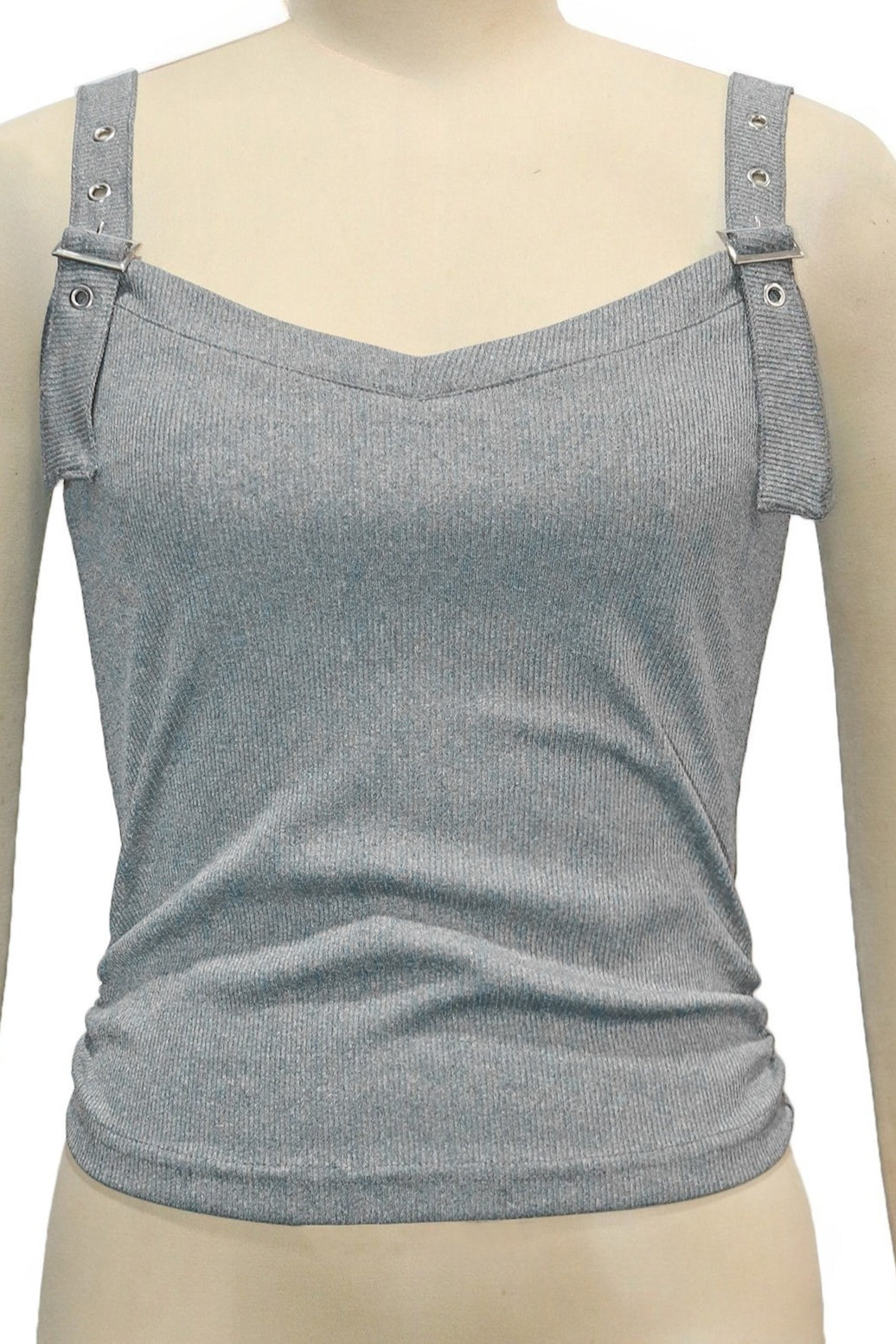 Buckle Moto Strap V-Neck Ribbed Cami Top Lavish Daily
