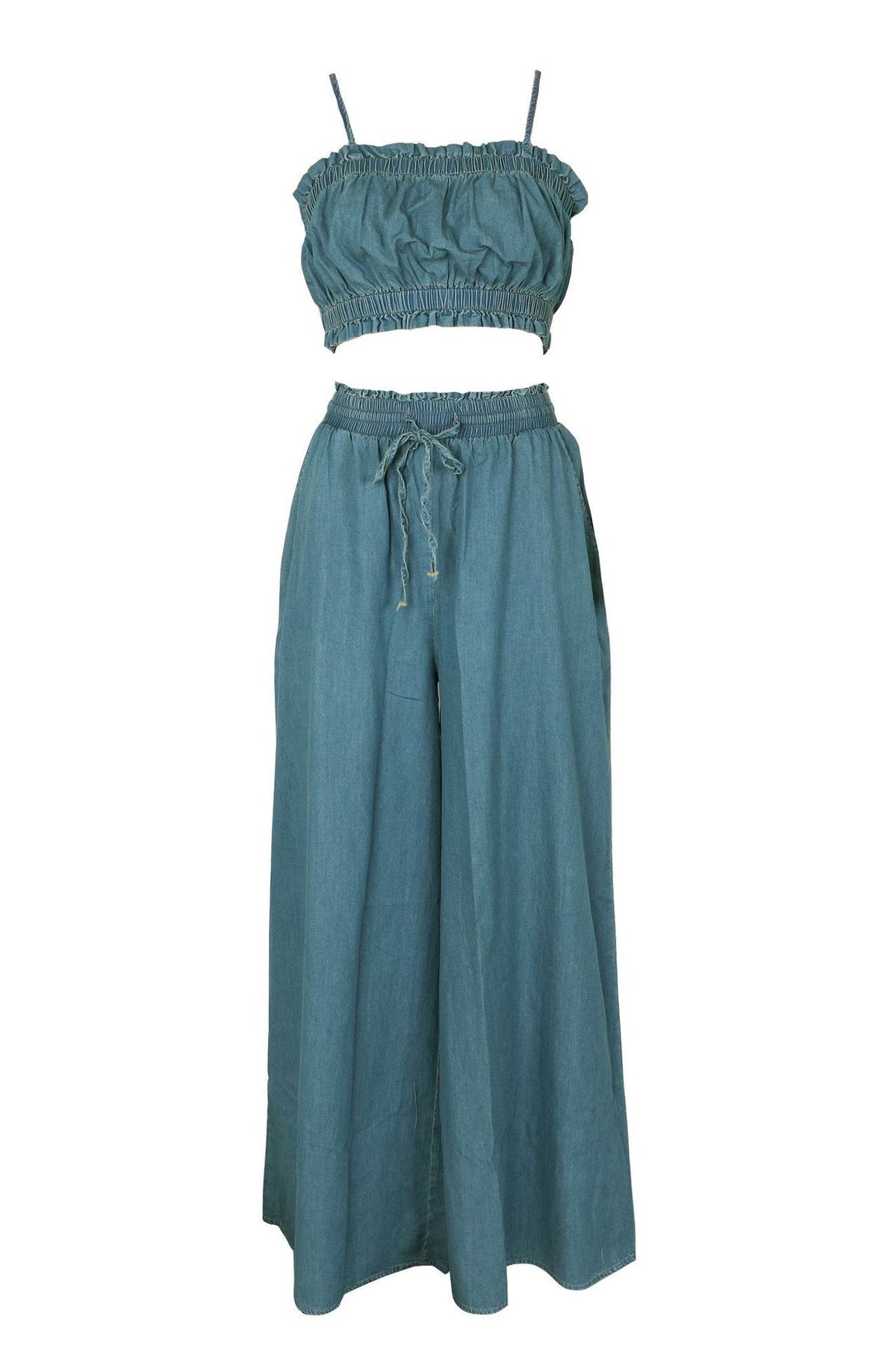 Smocked Crop Top & Wide Leg Pants Set Lavish Daily