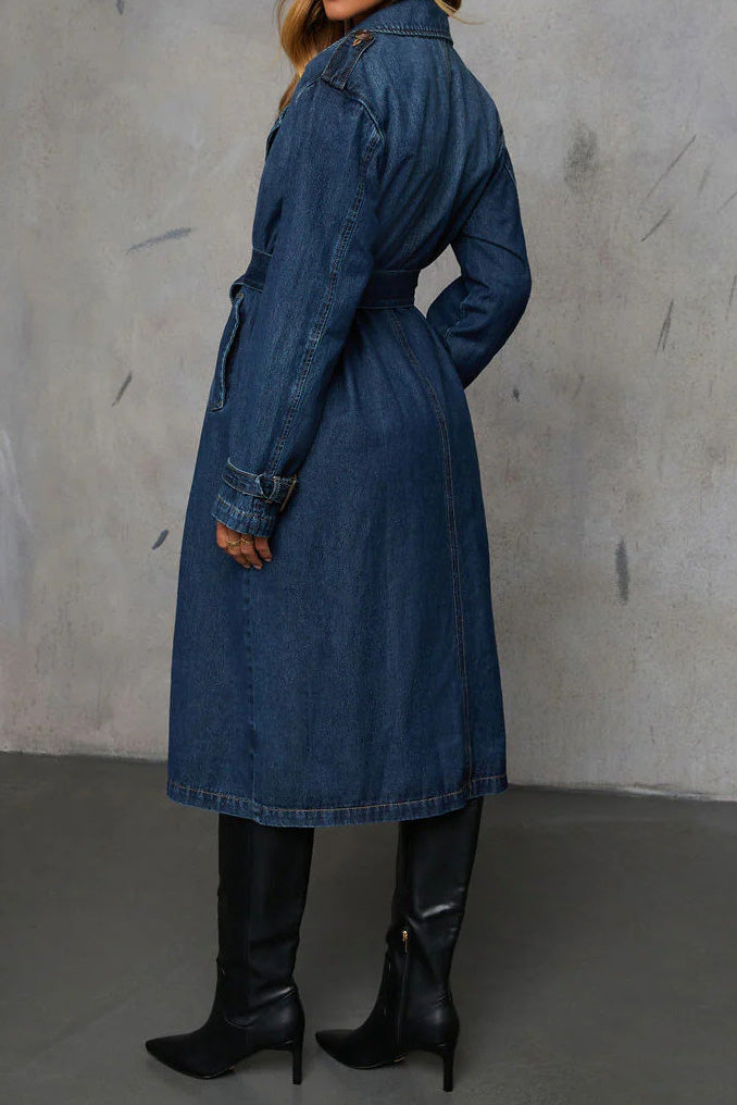 Belted Denim Trench Coat Lavish Daily
