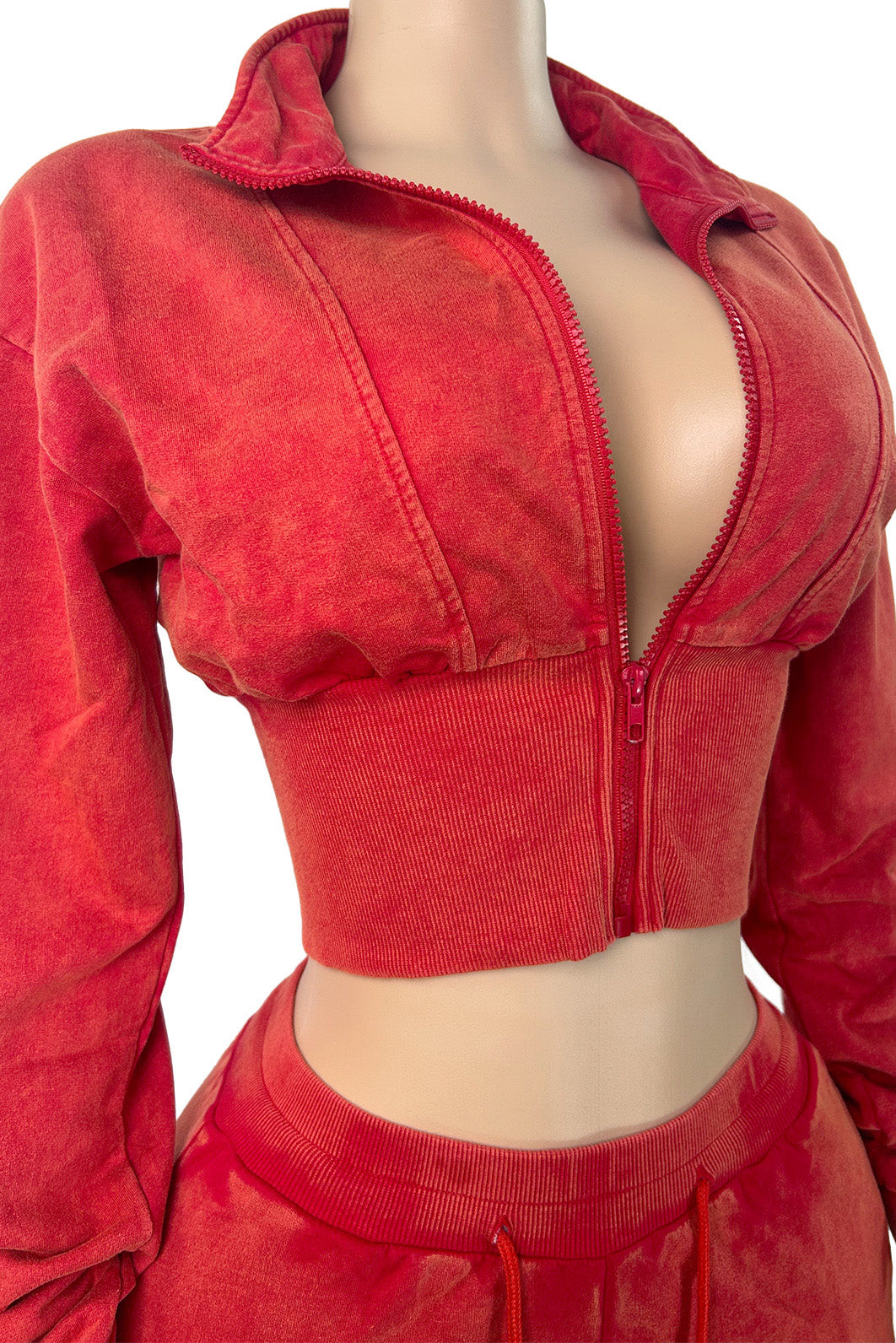 Washed Cropped Zip Jacket Wide Leg Pants Set Lavish Daily