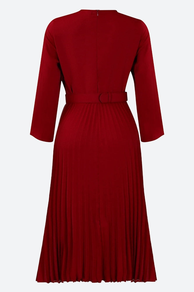 Elegant Pleated Career Solid Dress Lavish Daily