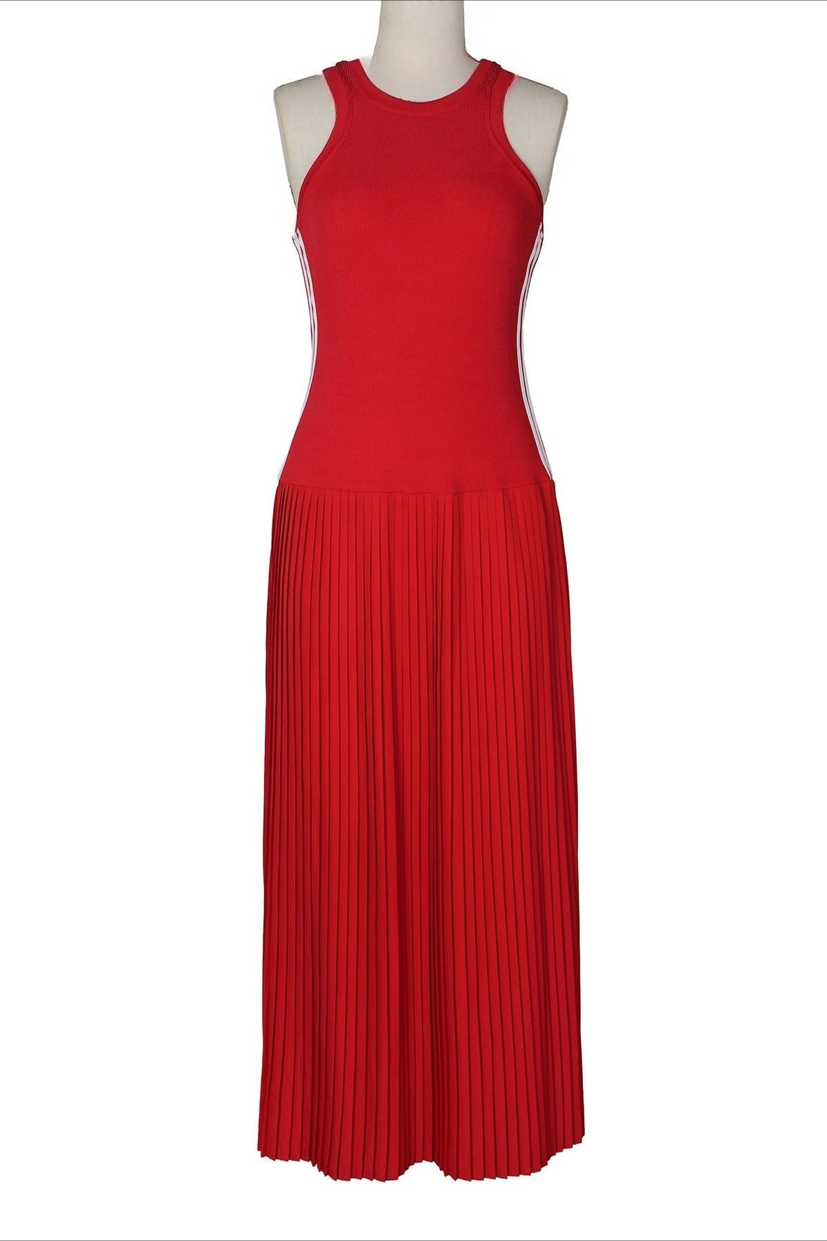 Sporty Contrast-Stripe Pleated Maxi Dress Lavish Daily