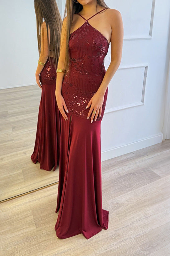 Sequin Floral Halter Mermaid Maxi Dress Lavish Daily