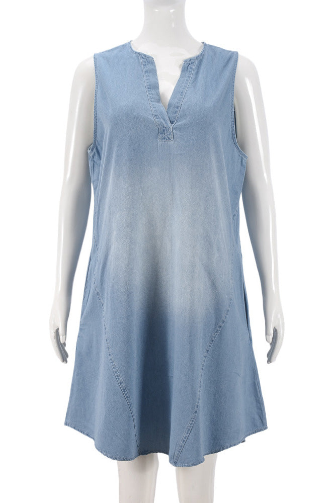 V Neck Sleeveless Denim Dress Lavish Daily