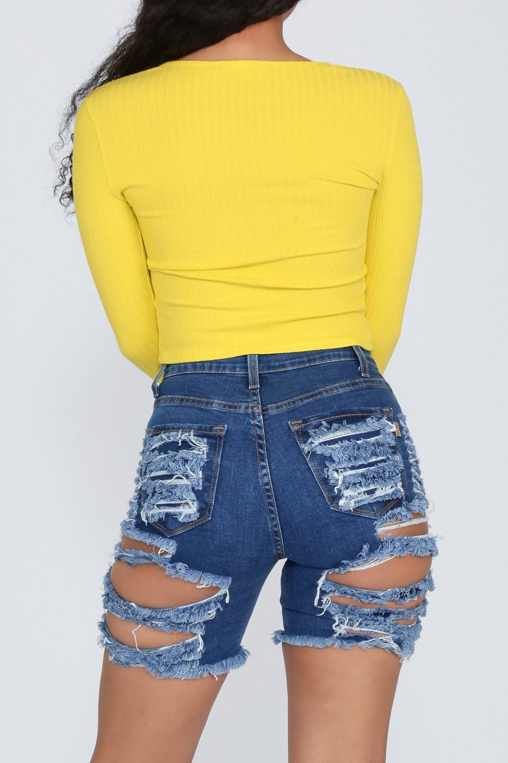 Distressed Cutout Denim Bermuda Shorts LavishDaily