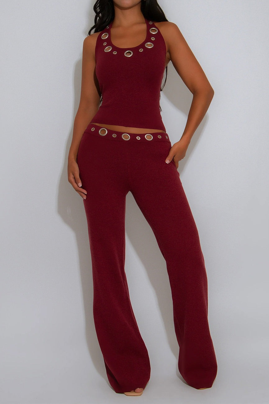 Grommet Halter Neck Two Piece Set Lavish Daily