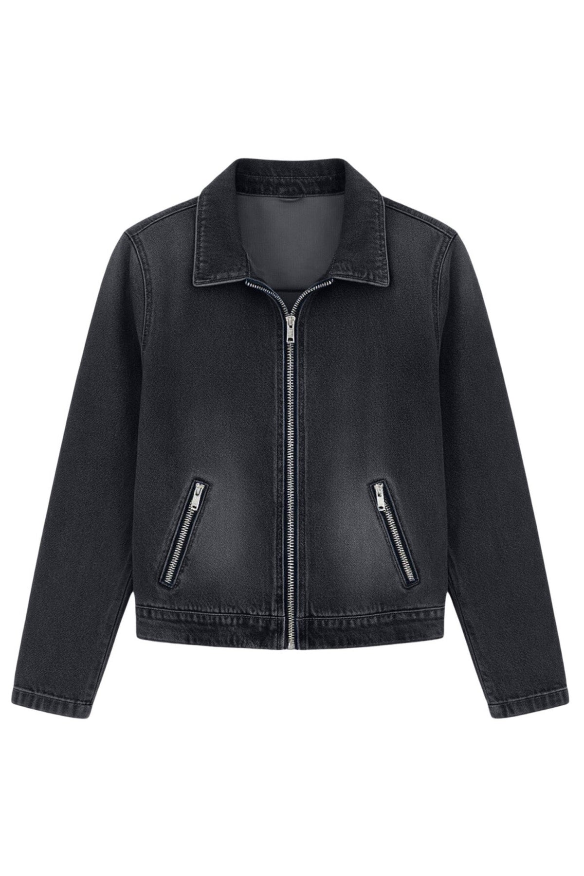 Washed Zip Front Denim Jacket Lavish Daily