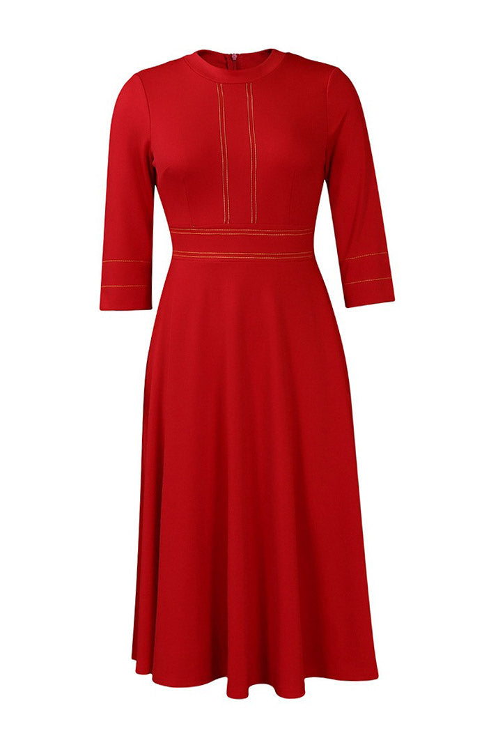Contrast-Trim Fit-and-Flare Midi Dress Lavish Daily