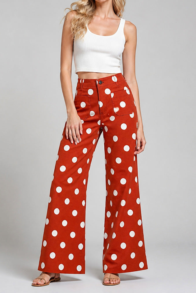 Polka Dot High Rise Wide Leg Jeans Lavish Daily