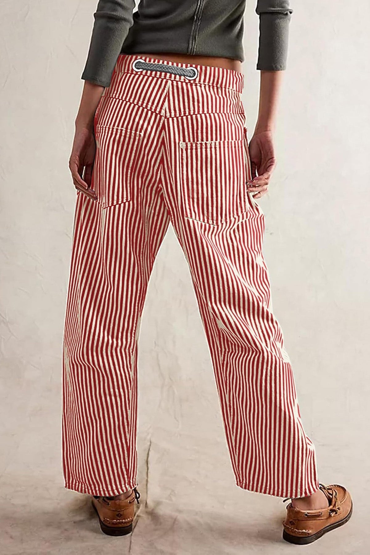 Loose Casual Striped Wide Leg Drawstring Trousers Lavish Daily