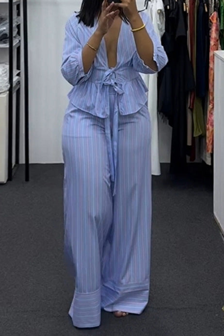 Striped Tie-Front Pant Set Lavish Daily