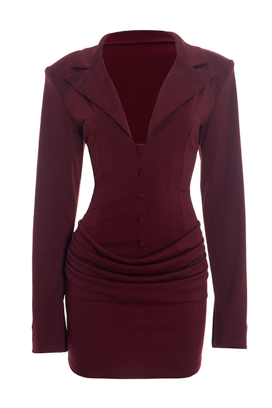 Deep V Button Front Blazer Dress Lavish Daily