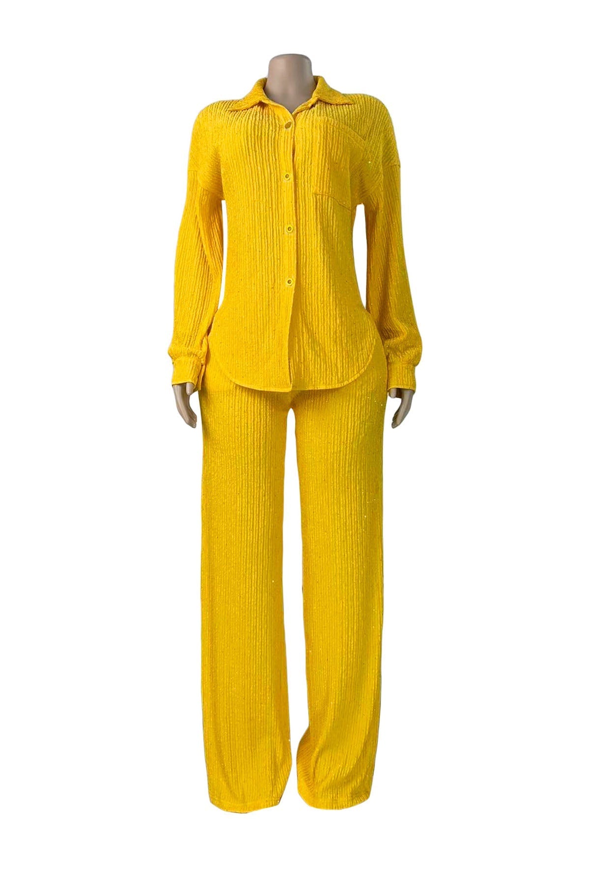Textured Button-Down Shirt & Pants Set Lavish Daily