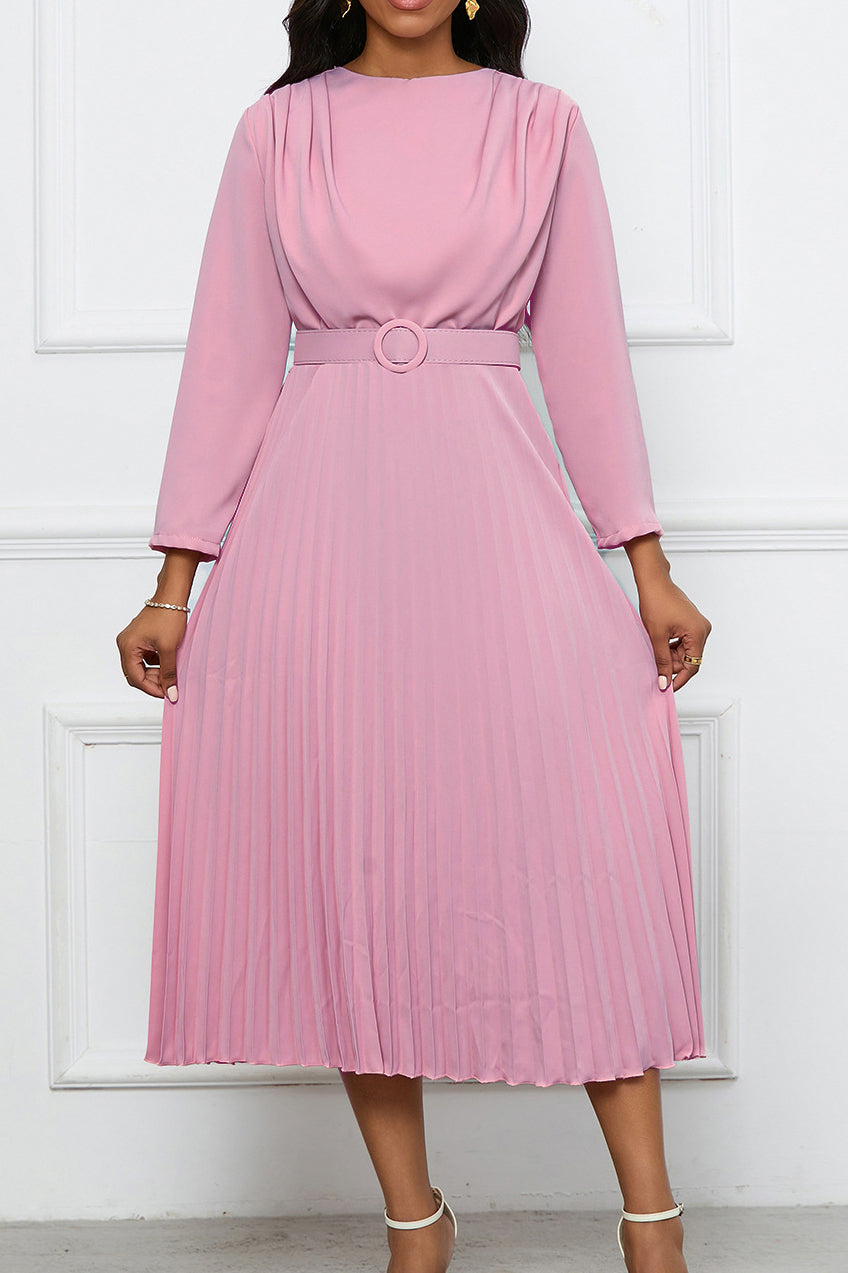 Elegant Pleated Career Solid Dress Lavish Daily