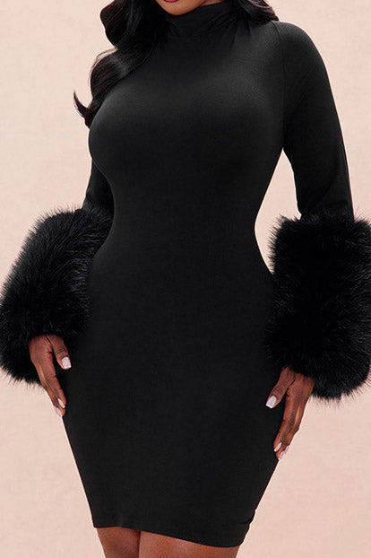 Plush-Cuff Mock-Neck Long-Sleeve Mini Dress Lavish Daily