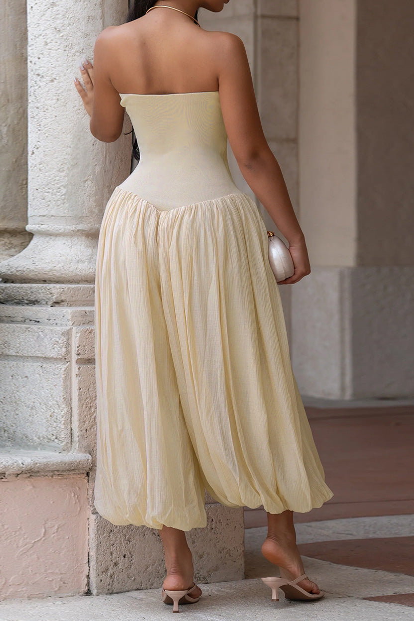 Strapless Sweetheart Pleated Balloon Jumpsuit Lavish Daily